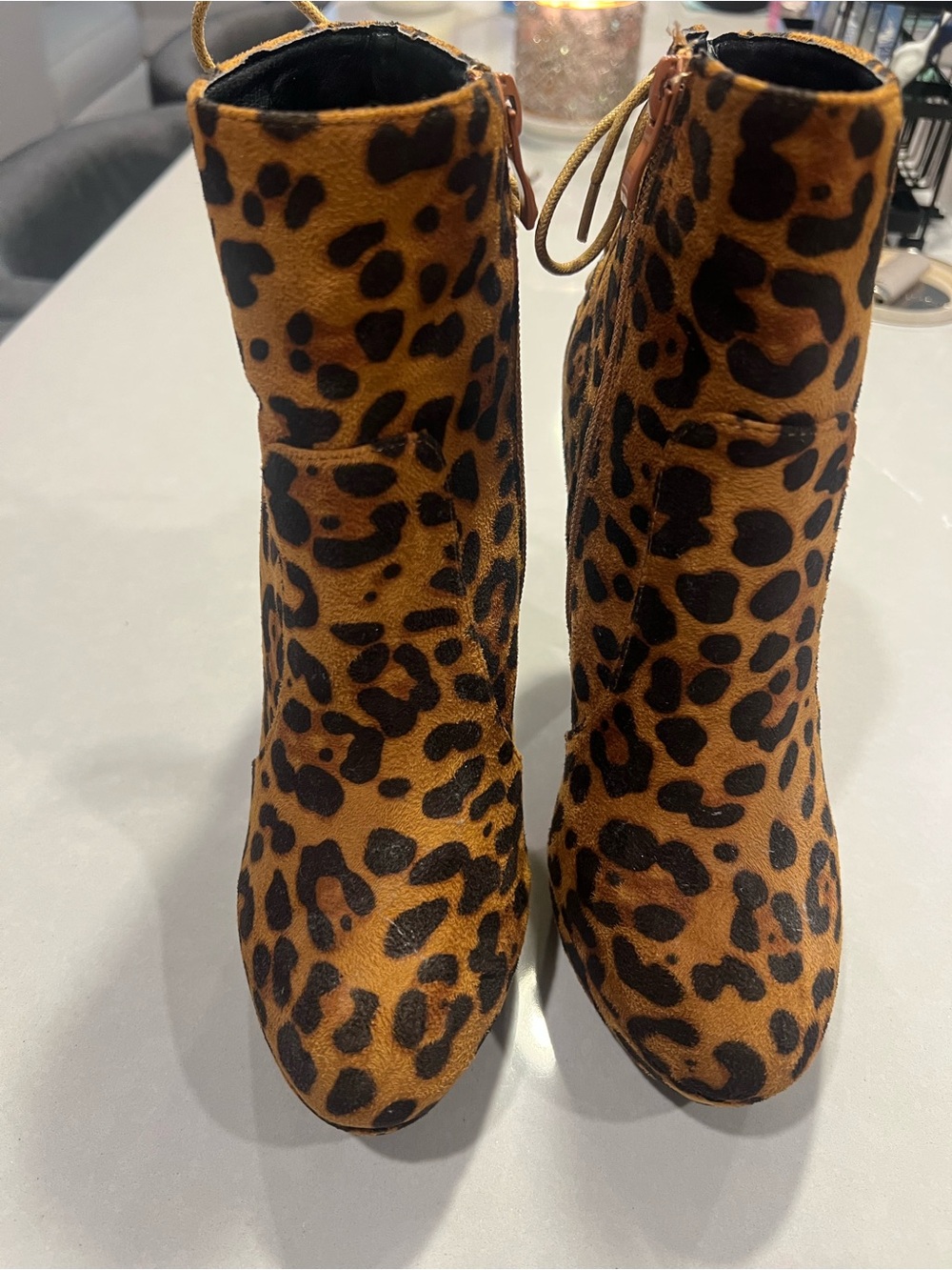 Leopard Print Ankle Boots - Women's Brown/Black - Picture 1 of 5